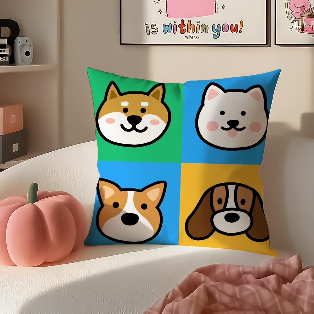 Cartoon Simple Lines Dog Art Cushion Cover Pillowcase Short Plush Invisible zipper Room Sofa Cushion Cover