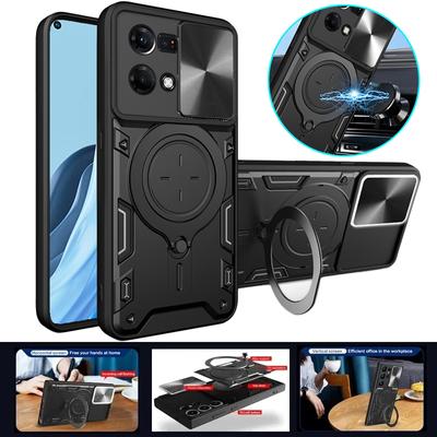 Для OPPO Reno 7 4G чехол магнитный автомобильный держатель кольцо телефон чехлы для OPPO Reno 7 CPH2363 6.43" Reno7 4G Slide Lens Armor задняя крышка