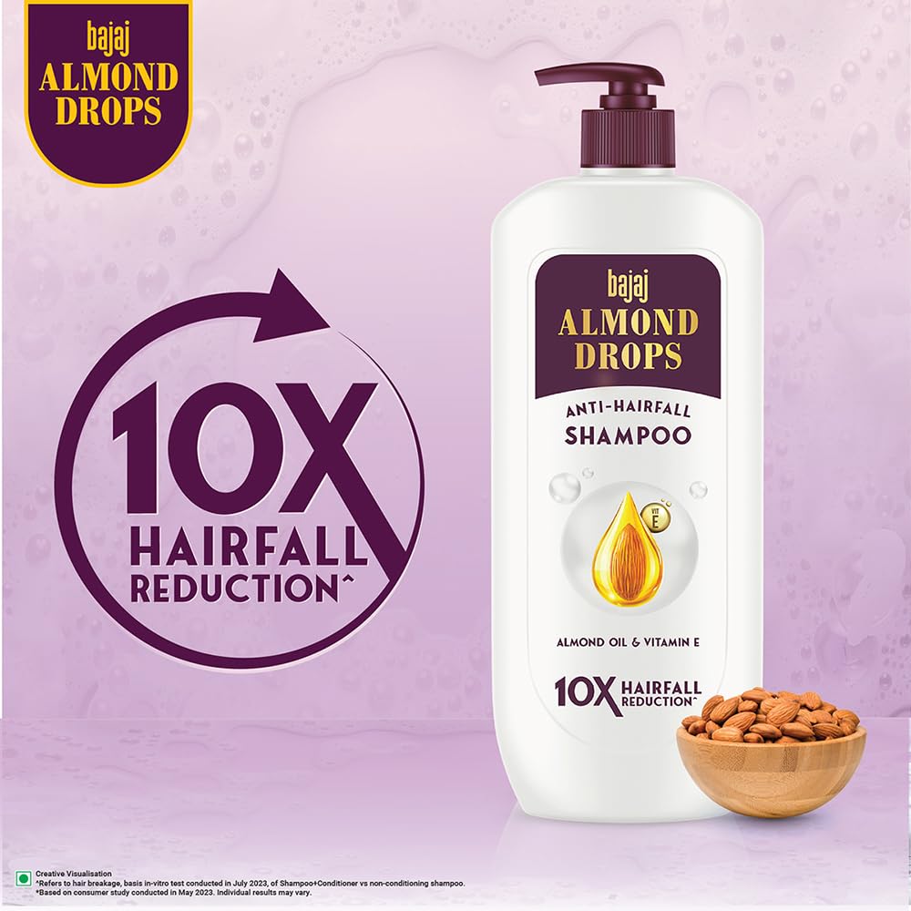 BAJAJ Almond Drops Anti Hairfall Shampoo 625ML For Soft Shiny Hair 10X Hairfall Reduction Paraben Free