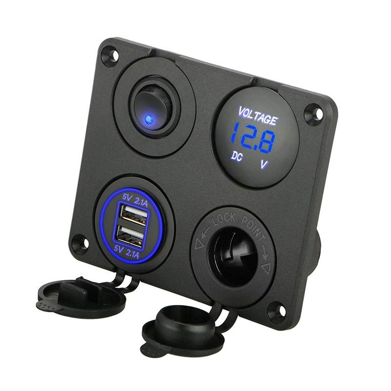 Автомобильное зарядное устройство 4 в 1, двойной сабвуфер и вольтметр 4,2 А, 12 В, прикуриватель и светодиодный выключатель, подходит для лодки, автофургона, грузовика