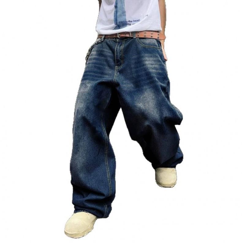 Mens High-Waisted Wide-Leg Denim Jeans 2026 Vintage Washed Relaxed Fit Casual Trousers