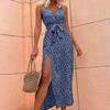 Популярное летнее новое платье на бретелях с V-образным вырезом, на шнуровке, с цветочным кружевом, женское длинное платье