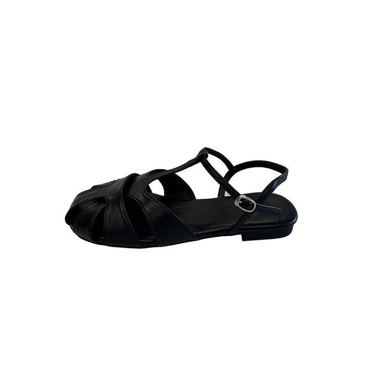 Версия из мягкой кожи~ ретро литературные и художественные полые сандалии с закрытым носком женские сандалии с ремешком через подъем плетеные на плоской подошве римские сандалии повседневные сандалии-клетка