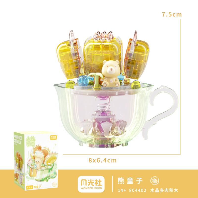 Moonlight Club Crystal Fleshy Potted Building Blocks Flower Microparticle Assembled Toys With Lights Girl Gift Desktop Ornaments