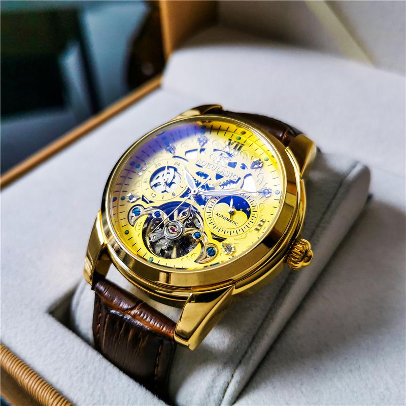 Мужские автоматические водонепроницаемые часы-скелетоны Augustus Tourbillon