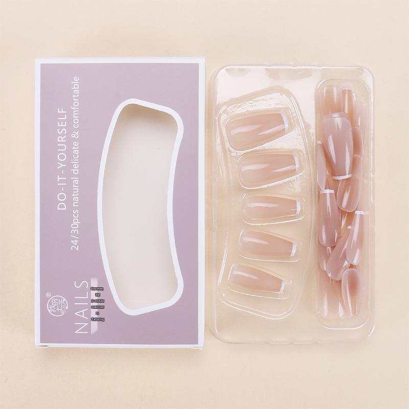 Medium-Long Gradient French White Removable Fake Nail Stickers