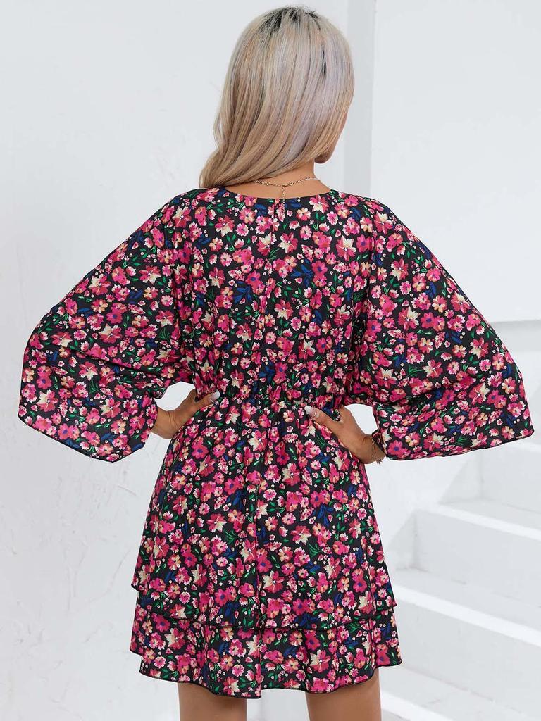 Летний бестселлер для европейских и американских женщин 2023 года: Платье с V-образным вырезом и рукавами три четверти с принтом