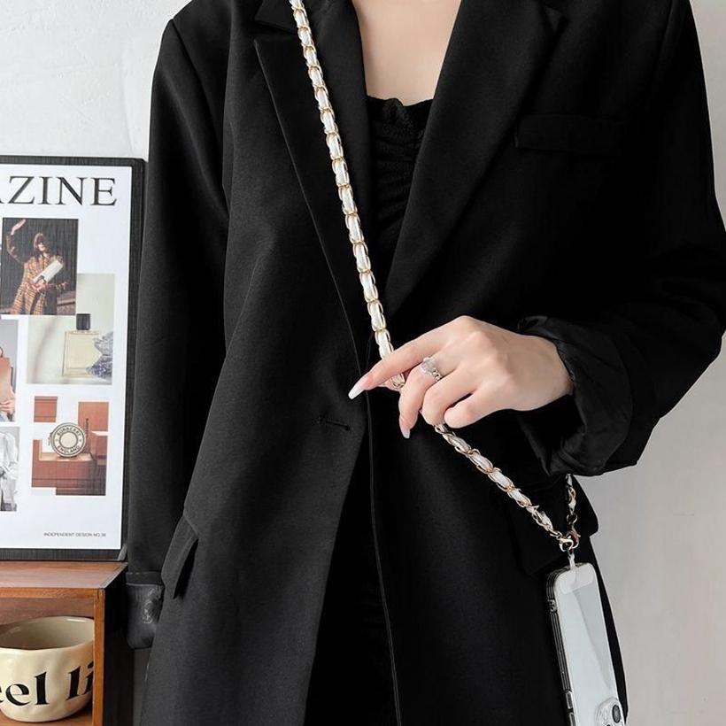 Phone Lanyard Women's Long Leather Woven Metal Chain Phone Case Detachable Phone Lanyard Diagonal Cross Bag Decoration