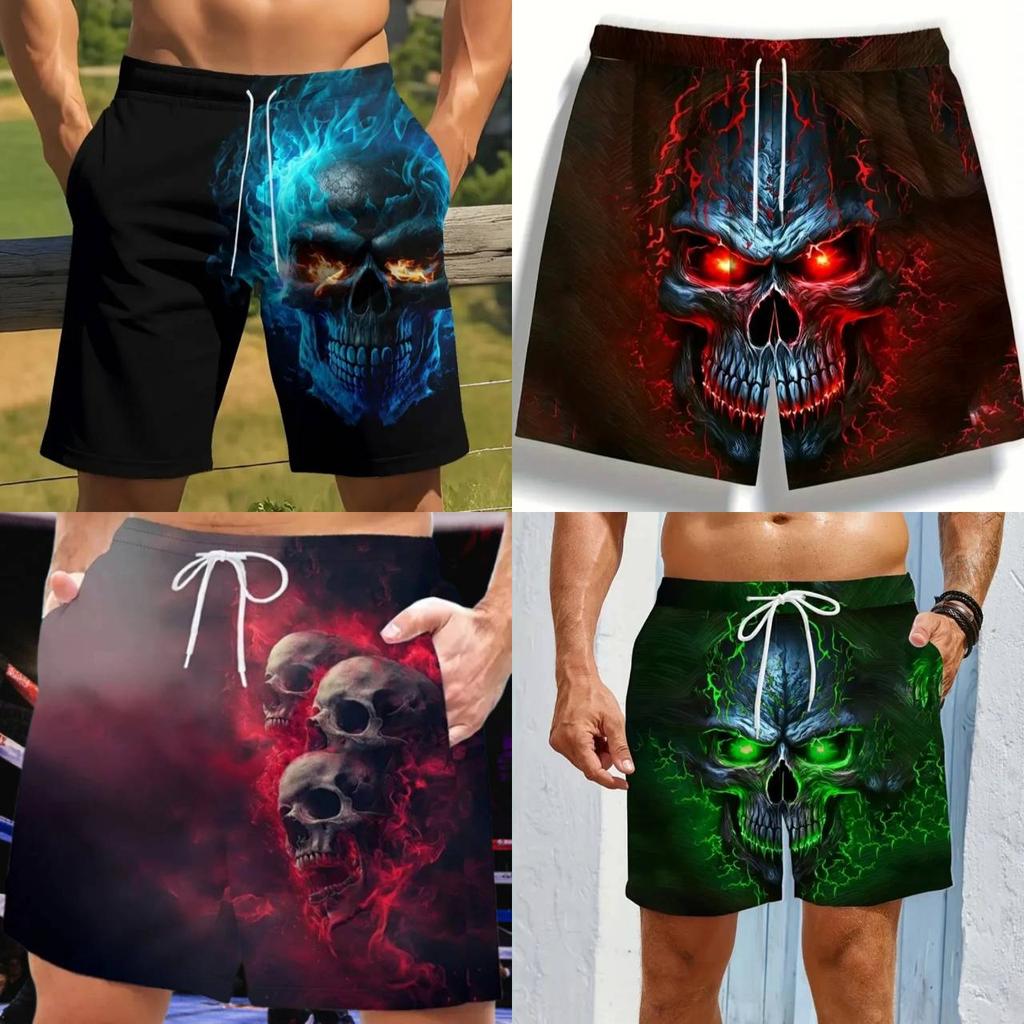 Vintage Skull Ghost Boxing Muay Thai Kickboxing Shorts Pants 3D Print Training Unisex Men Women Quick Dry Fitness Gym Sport Workout Casual Streetwear