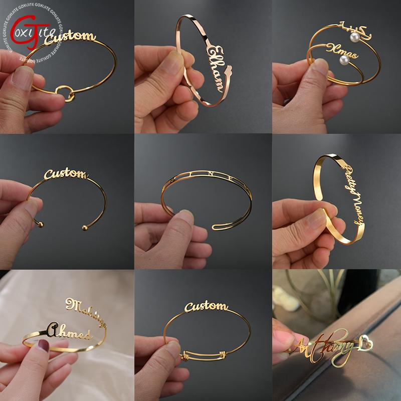 Браслет Goxijite на заказ с большим именем, персонализированные браслеты в форме сердца с 2 именами для женщин и мужчин, ювелирные аксессуары из нержавеющей стали