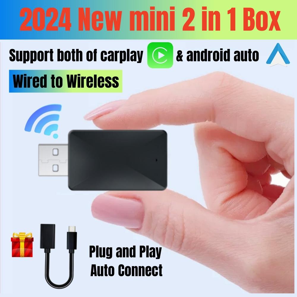 Проводной беспроводной Carplay и Android Auto AI Box 2 в 1 Мини-адаптер Plug And Play Dongle Быстрое подключение Совместимо с 99% автомобилей
