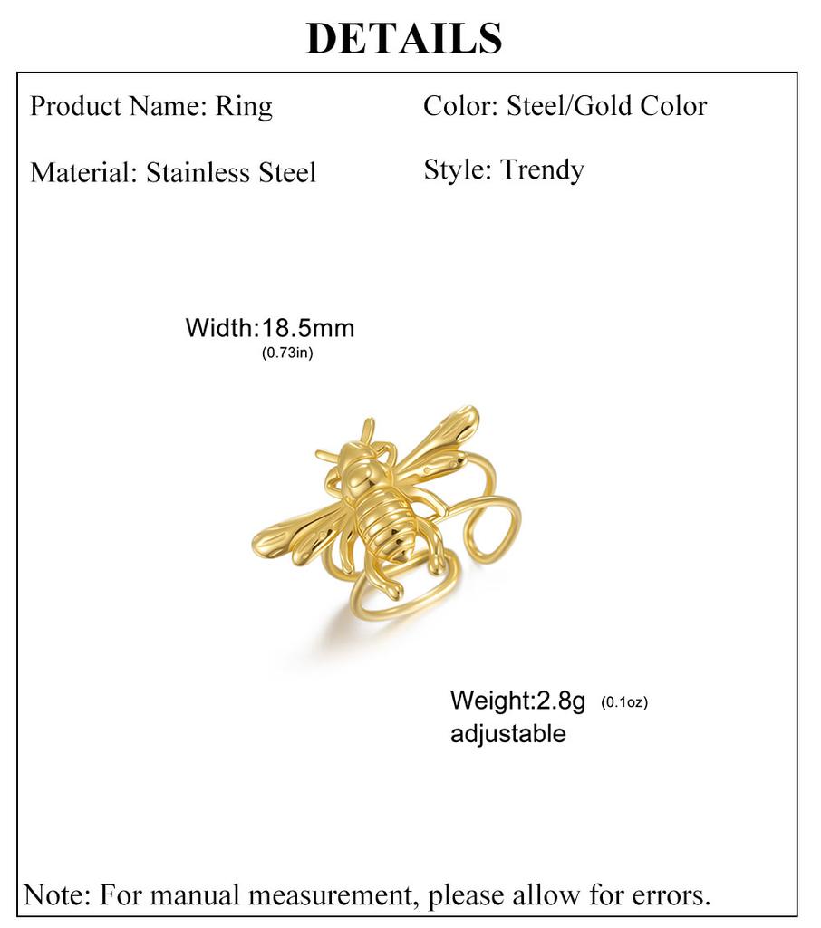 Cazador Stainless Steel Honeybee Adjustable Rings for Women Gold Plated Finger Rings Insect Jewelry Birthday Gift Wholesale 2026