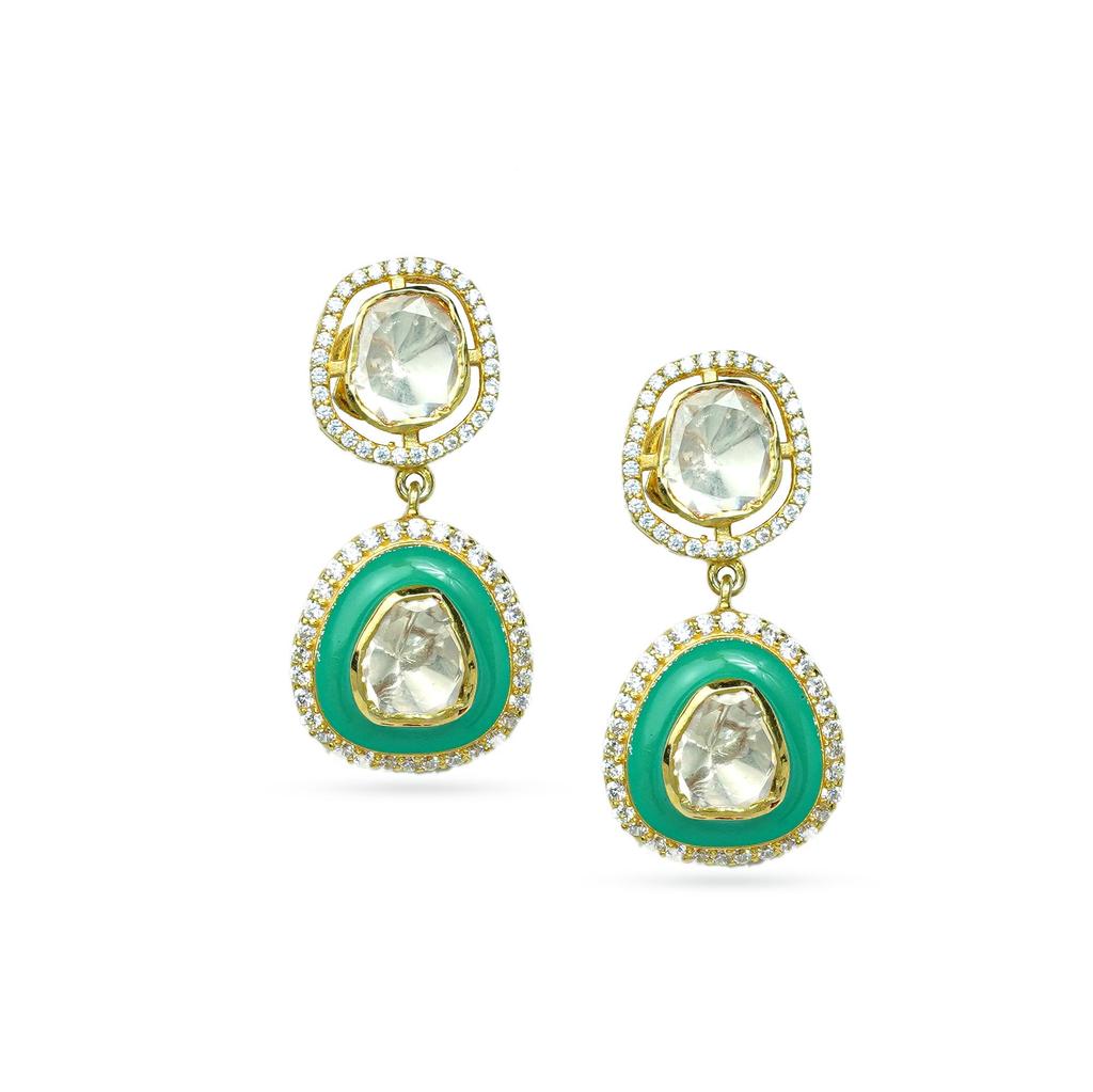 Gold Plated Moissanite Dangler Earrings In Sterling Silver
