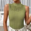 Весенне-летний однотонный вязаный топ без рукавов с высоким воротником и жилет
