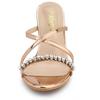 Allegra K Women's Rose Gold Slide Mule Sandals with Rhinestones, Cross Strap, Block Heel, Size 24.0cm
