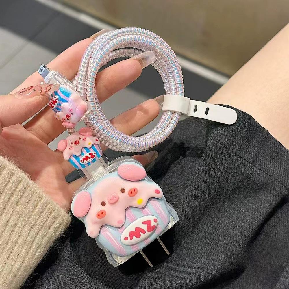 Applicable To Apple Data Cable Protective Cover Charger 18-20W Anti-breakage Winder Cute Flower Animal Advanced INS Style