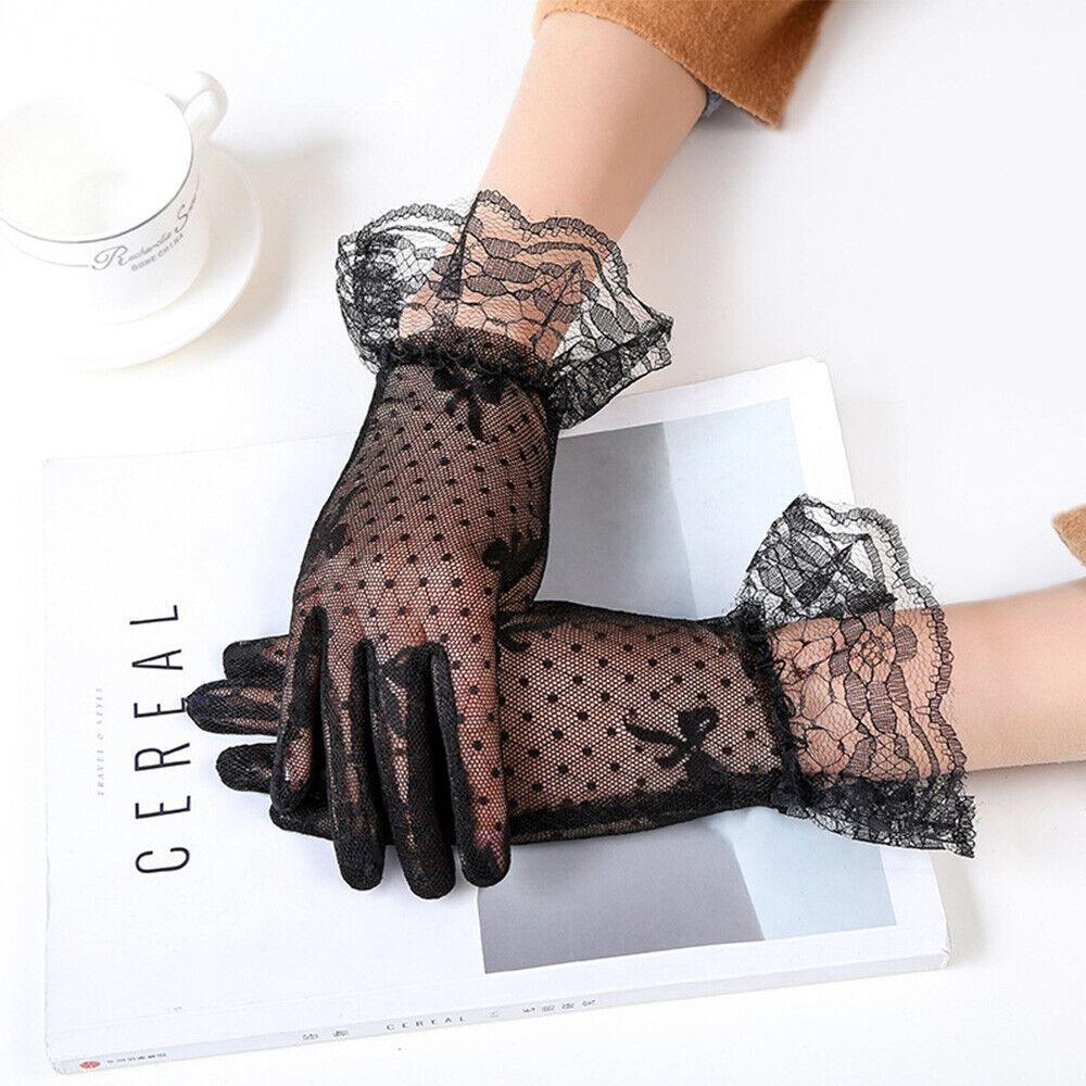 Transparent Bow Short Sunscreen Lace Gloves Mesh Tulle Mittens Fashion Bridal Gloves Women