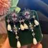 Water Drop Pearl Tassel Earrings Court Dress Retro Matching Earrings Women'S Color Zircon