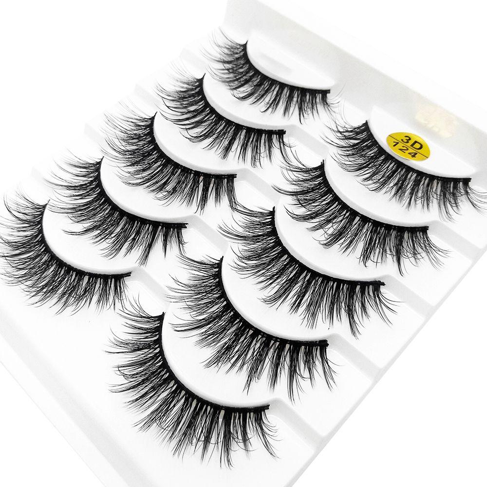 5 Pairs Woman Wispy Flared Fluffy Eye Lash Extension False Eyelashes 3D Faux Mink Hair Crisscross