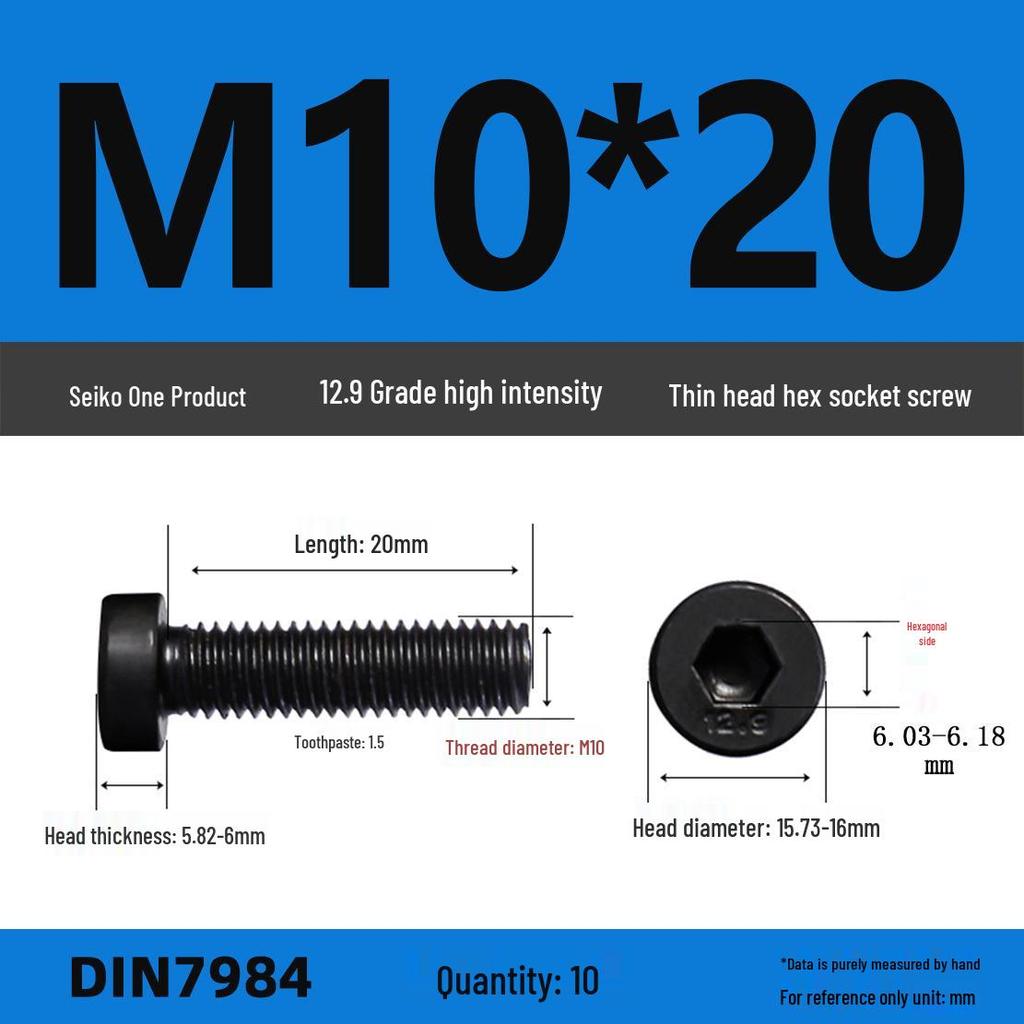 DIN7984 Класс прочности 12.9 Винты с шестигранной головкой и низкой головкой - Размеры от M3 до M16