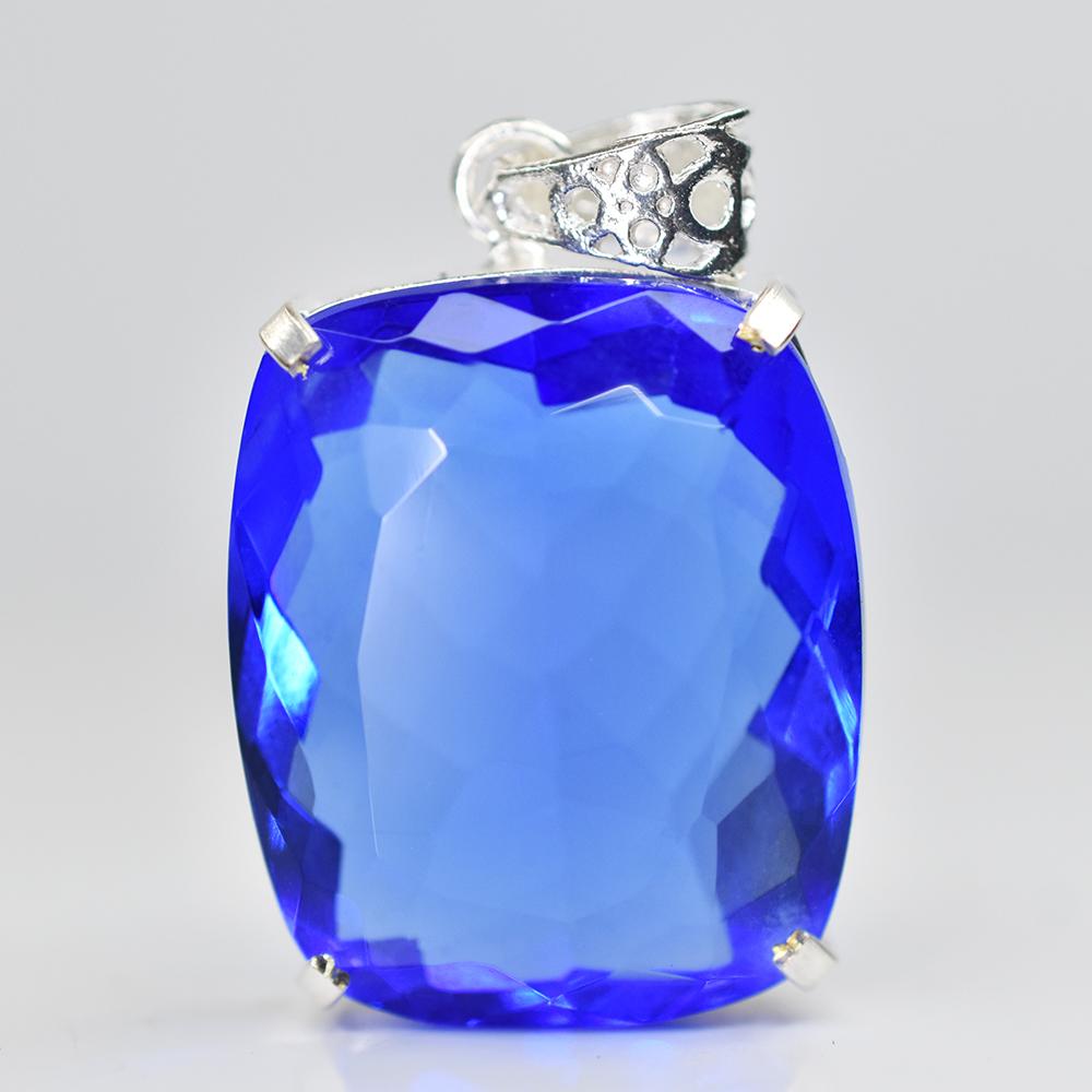 Top Quality 86.5 Ct CERTIFIED Blue Tanzanite 925 Sterling Silver Cushion Pendant MY-PD-123-NS