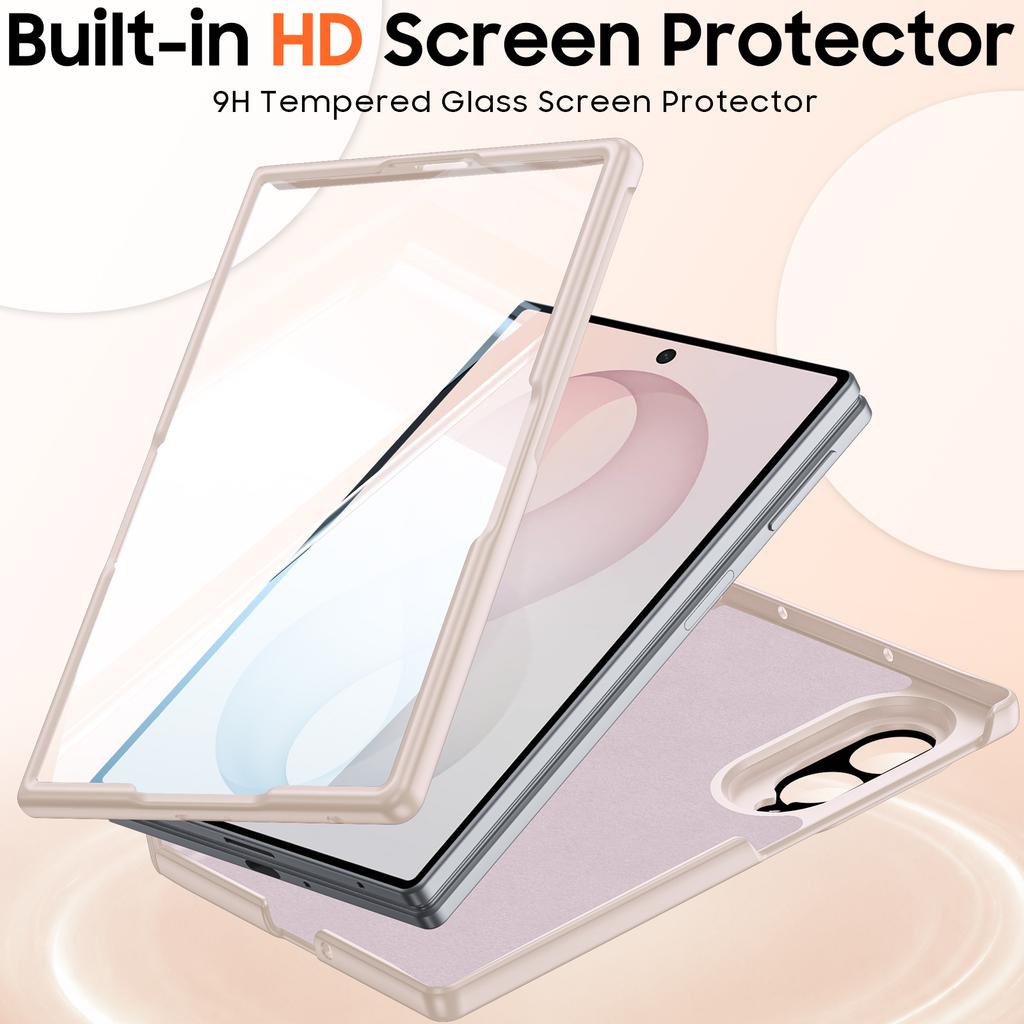 Protective Phone Case with Hinge Protection and Built-in Screen Protector, Leather Texture Shell for Samsung Galaxy Z Fold 8-Pink