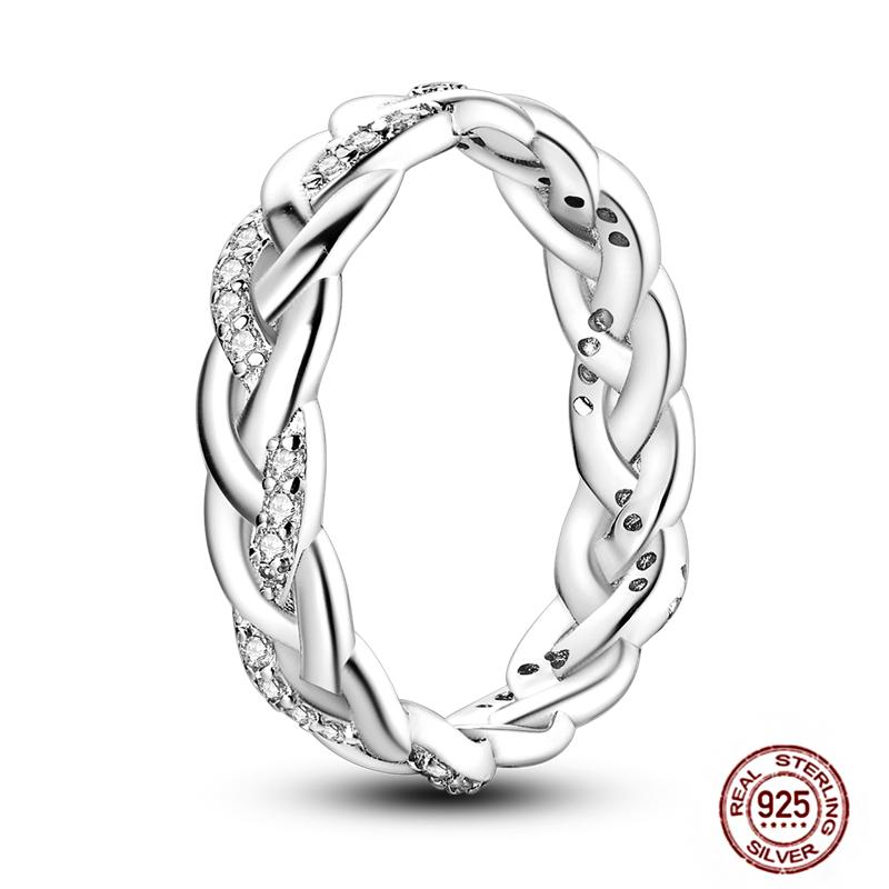 Women's Silver Finger Rings Original 925 Sterling Heart Star Moon Geometric Inlay Zircon Stackable Cocktail Ring Wedding Jewelry