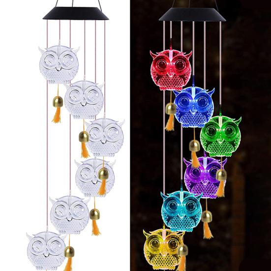 Owl Solar Wind Chimes Lamp Outdoor LED Multicolor Waterproof Light Switch Gently Romantic Gifts for Thanksgiving Home Party Garden Hanging Decor
