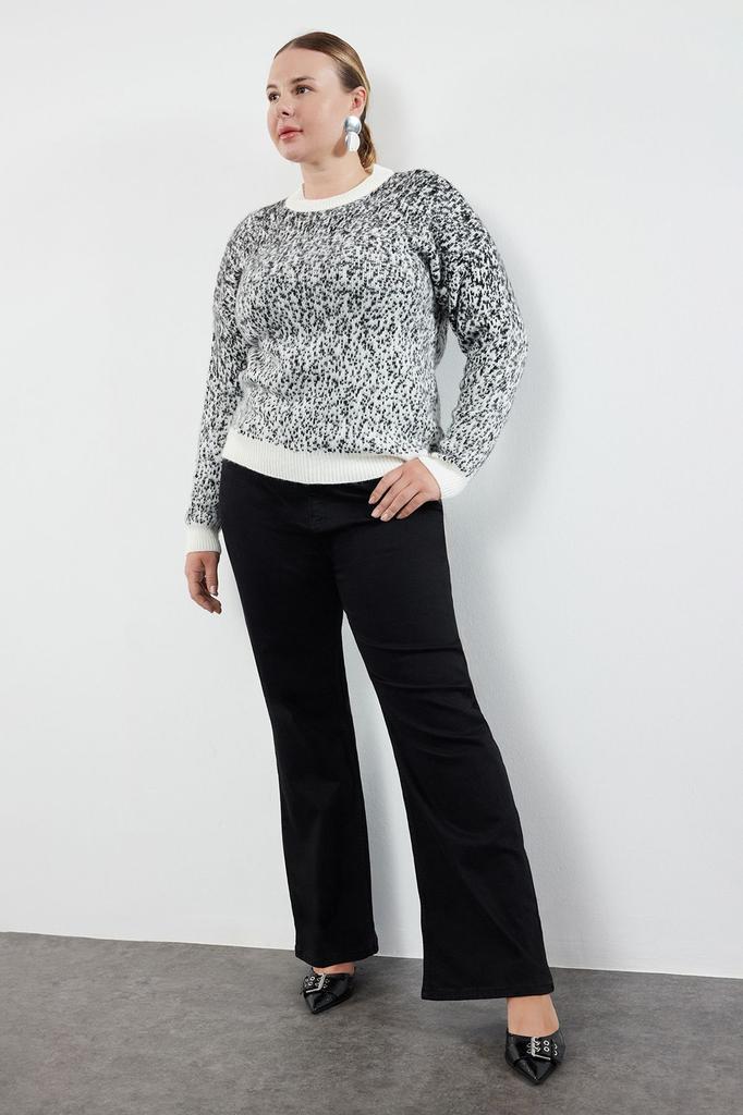 Women's Fashionable Stylish Plus Size Sweater Gray Melange Stoned Knitwear Sweater