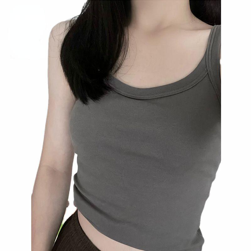 Женские топы Однотонные майки с большим вырезом и подушечками на груди внутри Топы без рукавов