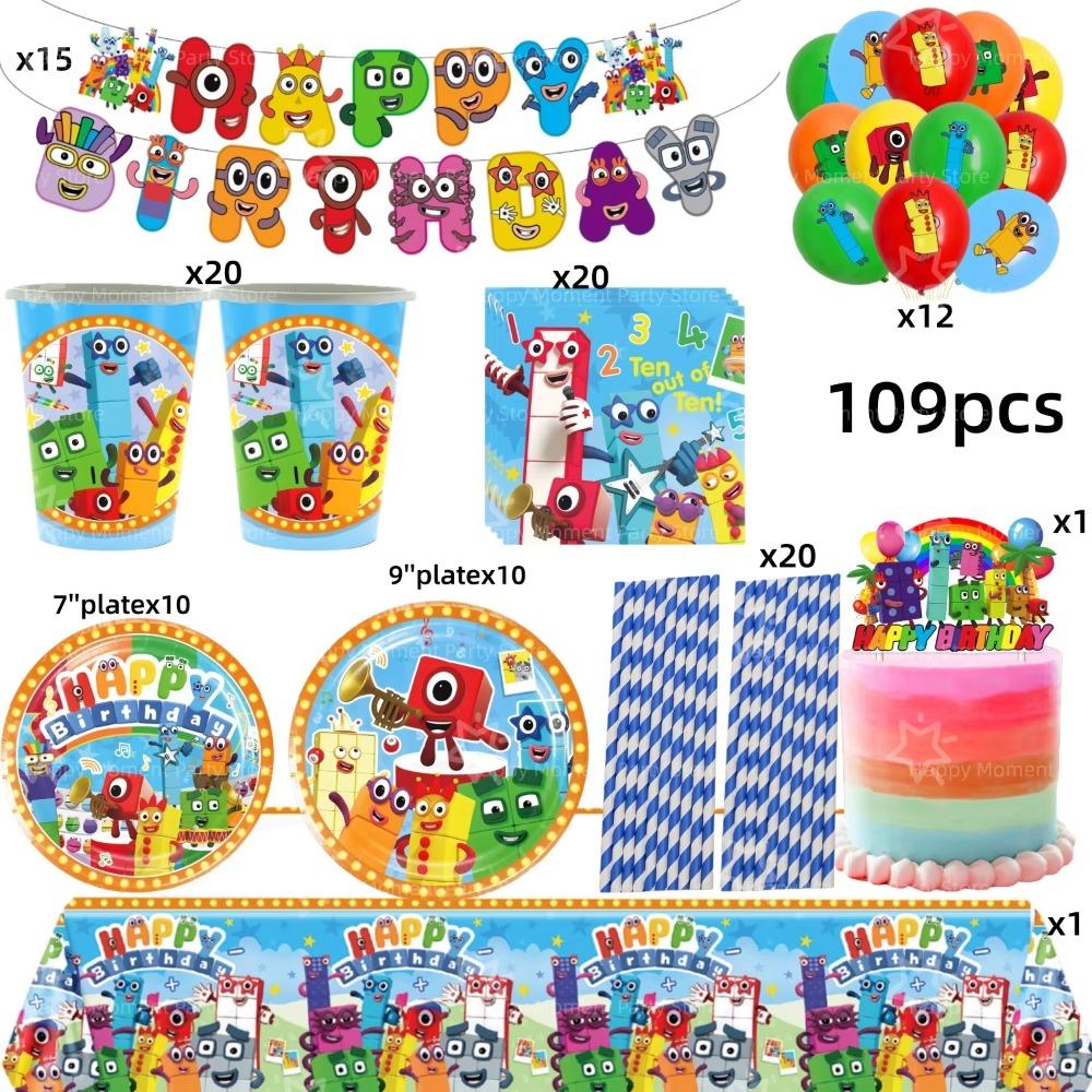 Building Block Birthday Party Decoration Number blocked Tablecloth Cup Plate Napkin Baby Shower Number Party Favors Supplies