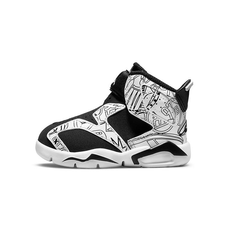 Jordan Air Jordan 6 Retro Little Flex SE High top Toddler Shoes Black White Graffiti Infant And Toddler DC4104-001