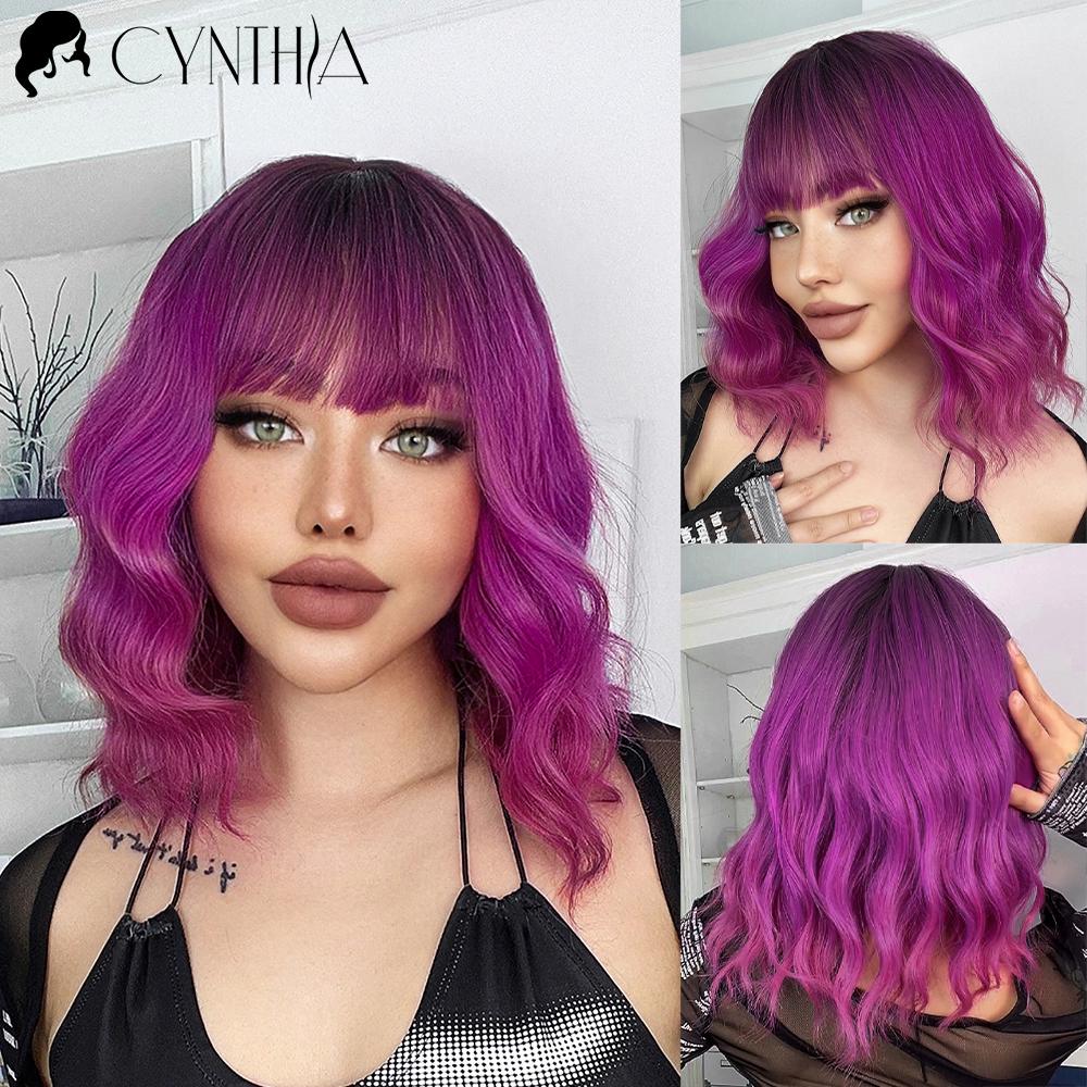 Ombre Blonde Короткий Боб Синтетический парик для женщин с челкой Белое золото Объемная волна Косплей Лолита Натуральные термостойкие волосы