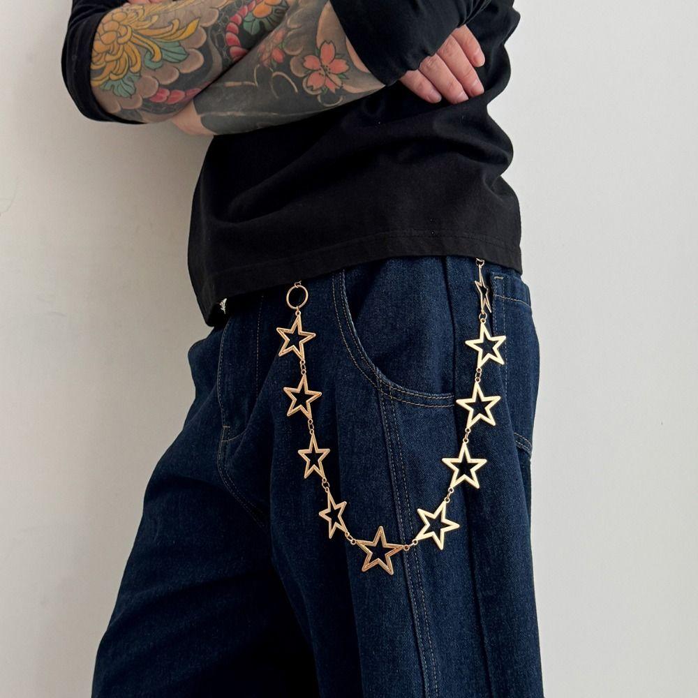 Hollow Out Metal Waist Chain Five-Pointed Punk Belt Chain Goth Star Pants Chain Steet