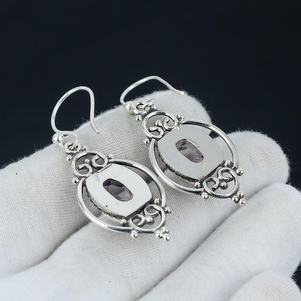 Серьги с розовым кунцитом, серебряные серьги с розовым кунцитом, серьги с розовым кунцитом, серьги из стерлингового серебра 925 пробы, серьги с драгоценными камнями, серьги с подвесками