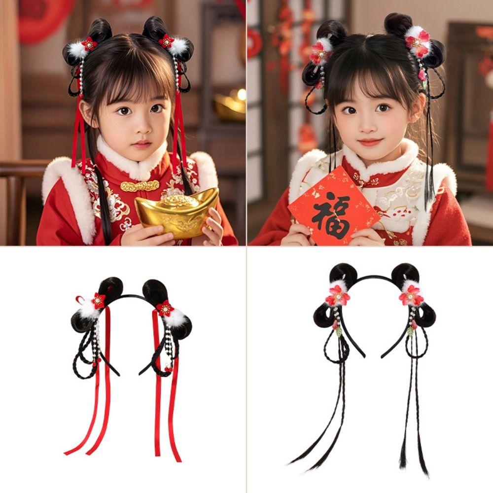 Головной убор с кисточками, китайский новогодний головной убор, косичка для волос, палочки для волос Hanfu, детский парик, повязка на голову, дети
