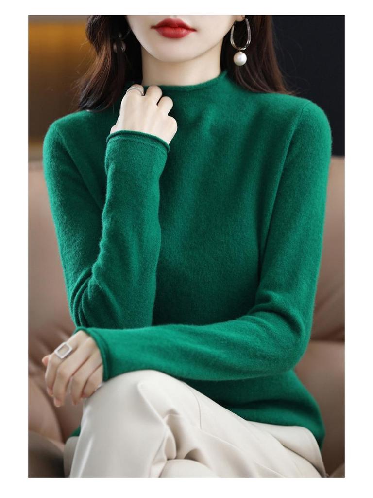 Женский свитер с полуворотом из мериносовой шерсти - 100% чистая шерсть, закрученный край, осенне-зимний трикотажный пуловер