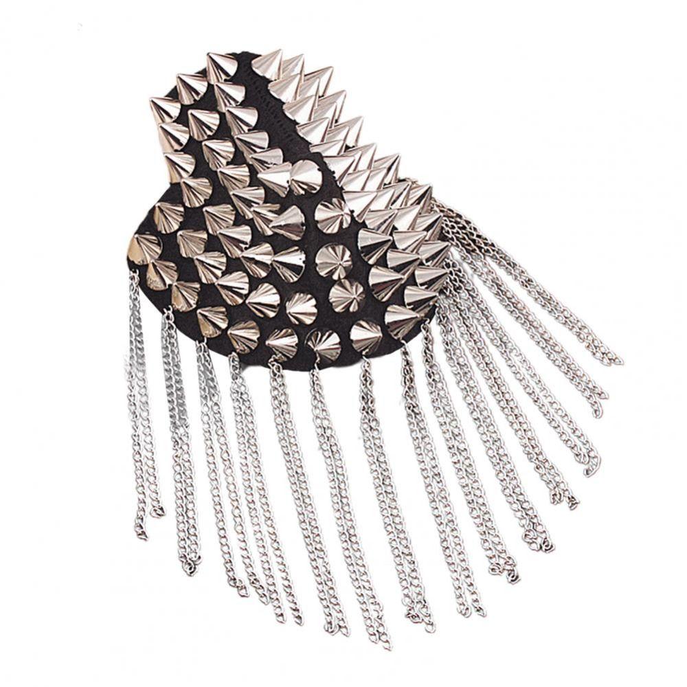 Cool Club Tassel Chain Epaulette Pin Jacket Vintage Brooch Rivet Shoulder Badges  Stage performance
