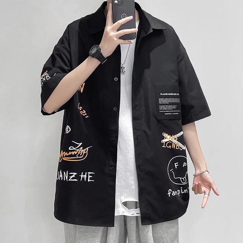 Мужская ретро-рубашка с коротким рукавом в японском стиле: Свободный, модный, однотонный, идеально подходит для пар и в качестве рабочей одежды