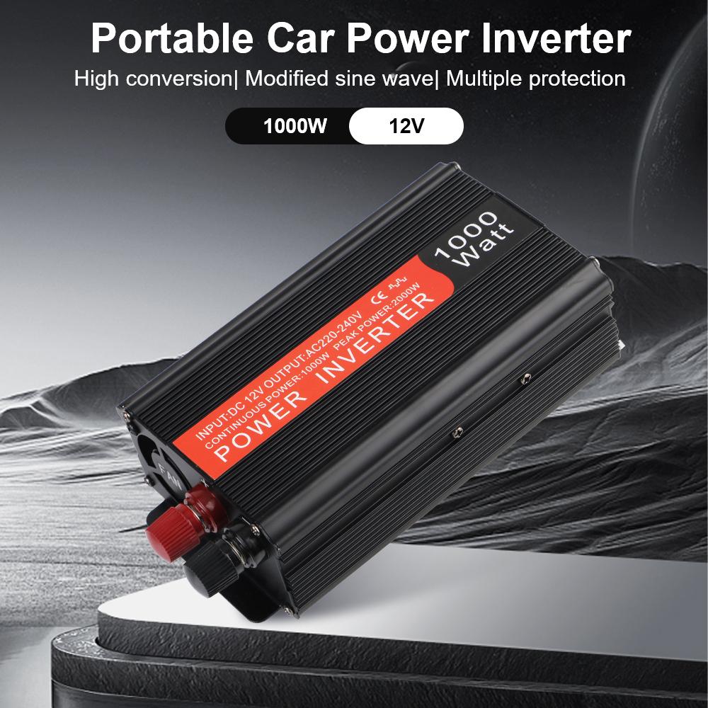 Универсальная розетка с USB-преобразователем напряжения в автомобиле, инвертор с модифицированной синусоидой и интеллектуальным вентилятором, трансформатор 12 В - 220 В, 1000 Вт, портативный