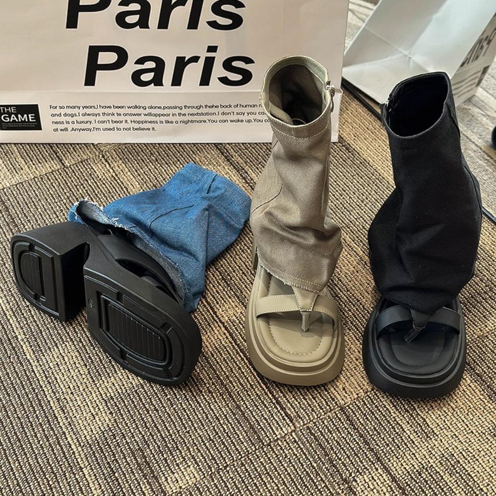 Женские ботинки с открытым носком 2024 года, весна-осень, новые модные уличные короткие ботинки с узором «елочка», женские сандалии в корейском стиле