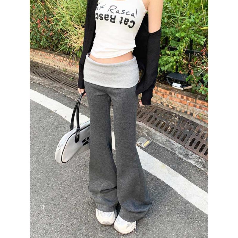 Женские брюки Spice Girls Color Blocking Waist Head Low Waist Casual Micro Trousers Slim Thin Spice Girls Hundred Sports Knitted Trousers