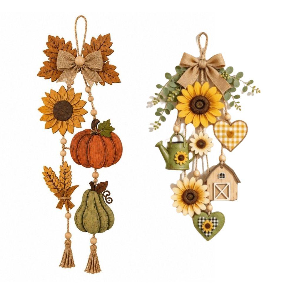 Wooden Halloween Pumpkin Ornaments Maple Leaf Door Decoration Thanksgiving