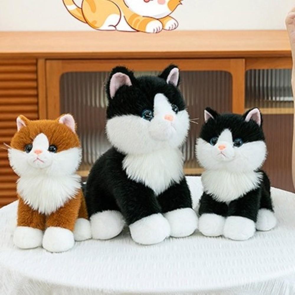 Meow Sound Effect Realistic Stuffed Cat Doll Cotton Simulated Cat Plushie Home Decoration