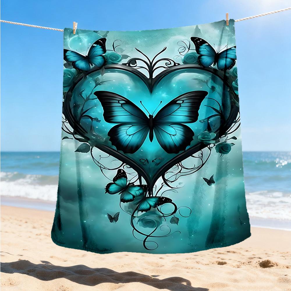 1pc Butterfly Heart Print Outdoor Flannel Blanket Soft All Season Polyester Throw , Perfect for Picnics & Travel , Picnic Accessory