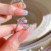 iF ME Zircon Silver Ring for Women Opening Sweet Pink Crystal Bow Heart Rings Accessories Jewelry