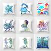 Watercolor Ocean Theme Pillowcase Starfish Octopus Mermaid Crab Cushion Cover Home Sofa Bedroom Decoration Ornament