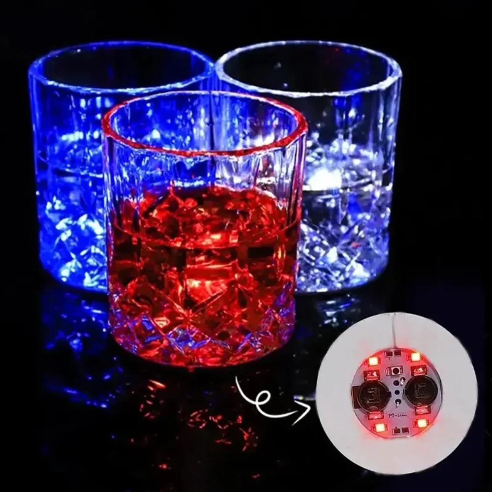 10Pcs LED Luminous Coaster Round Luminous Cup Sticker Bar Accessory Glowing Wine Cup Mat  Pub