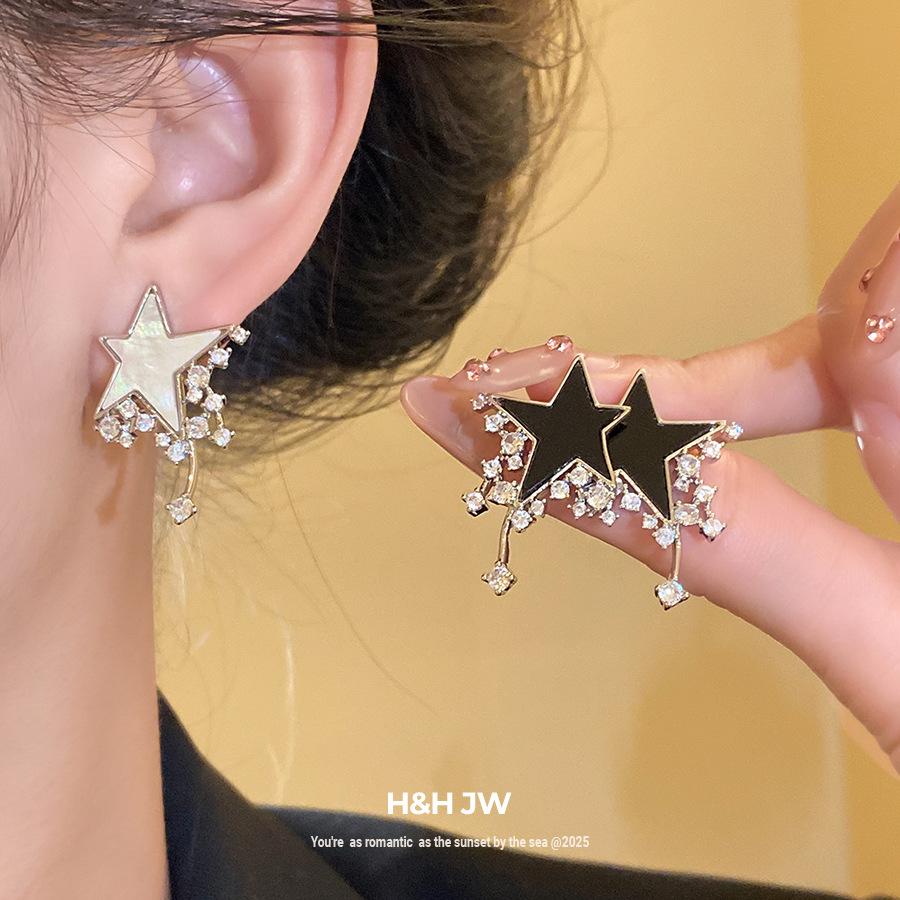 Silver needle zircon fritillary star earrings light luxury high-end stud earrings personality fashion temperament versatile earrings women
