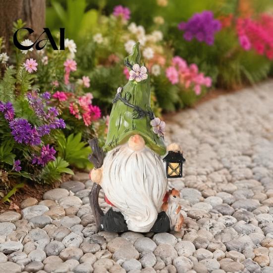 Courtyard Landscaping Gift Resin Garden Gnome Figurine, Hand Painted Red Cap with Watering Accents Can, Outdoor Yard Decor for Patio, Cute Home